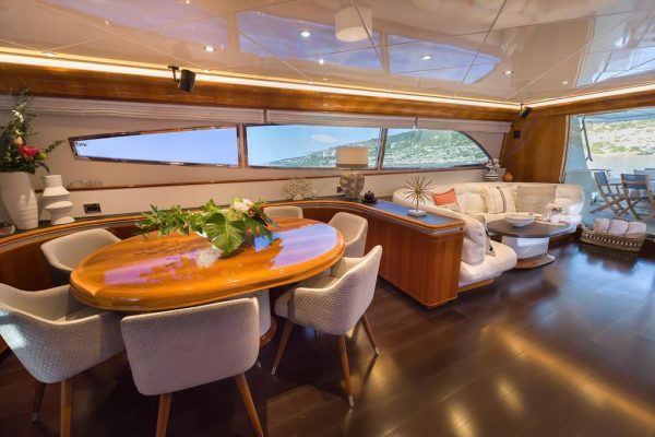 Dining-room-on-board-the-luxury-charter-yacht-Canados-80-My-Daypa-cruising-in-Ibiza